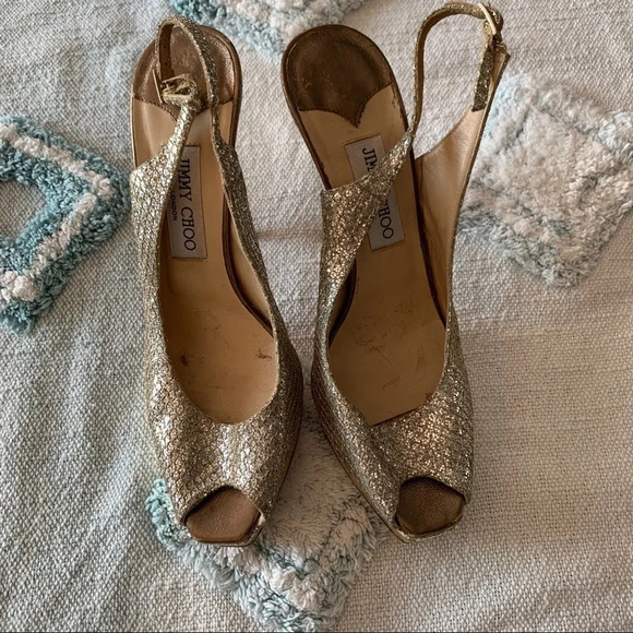 Jimmy Choo Peep Toe Glitter Heel - Picture 1 of 8